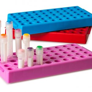 plastic test tubes in a holder